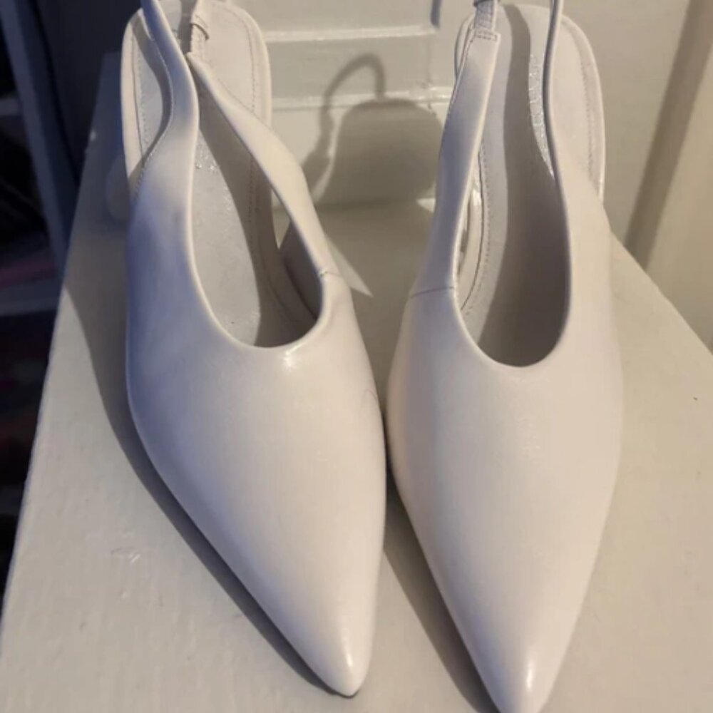 White sling back heels